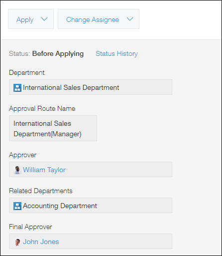 Screenshot: An example of how a record is displayed with process management configured