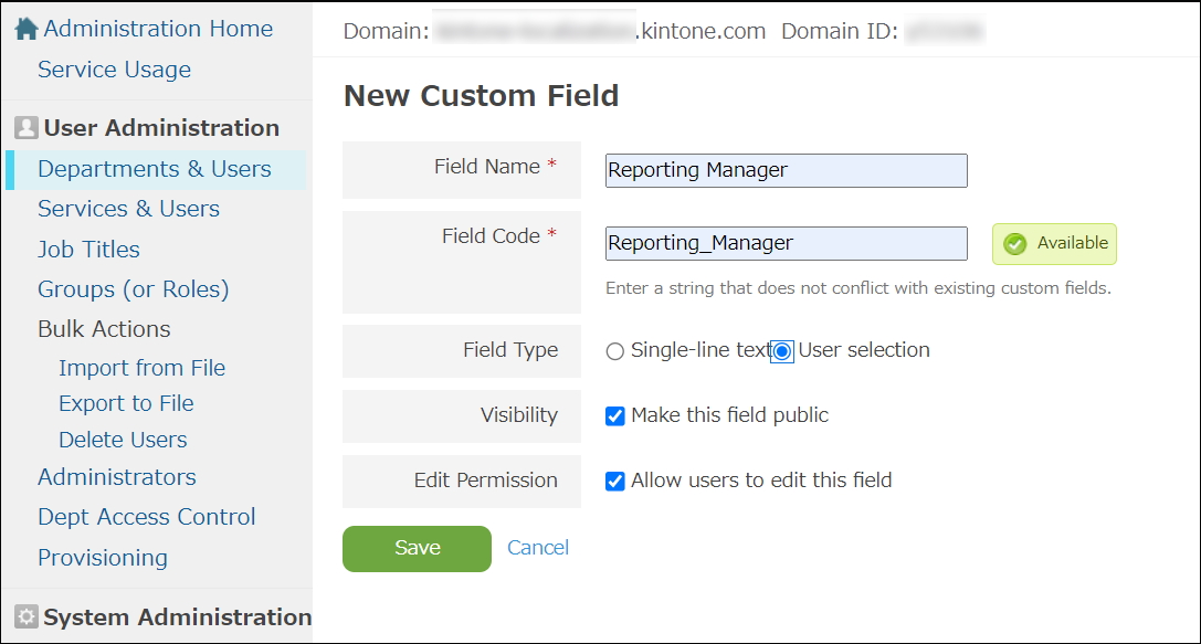 Screenshot: The "Add Custom Field" screen is displayed