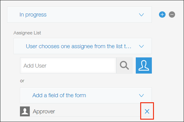 Screenshot: Deleting "Approver" from "Assignee list" on the "Process management" screen