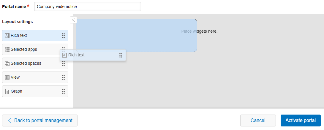 Screenshot: Adding a widget to a portal