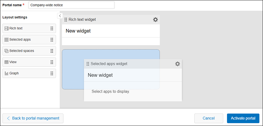 Screenshot: Adjusting the position of a widget