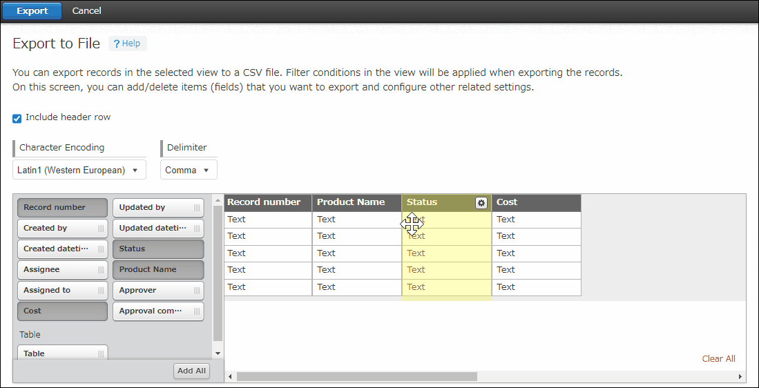 Screenshot: Reordering added items by dragging and dropping