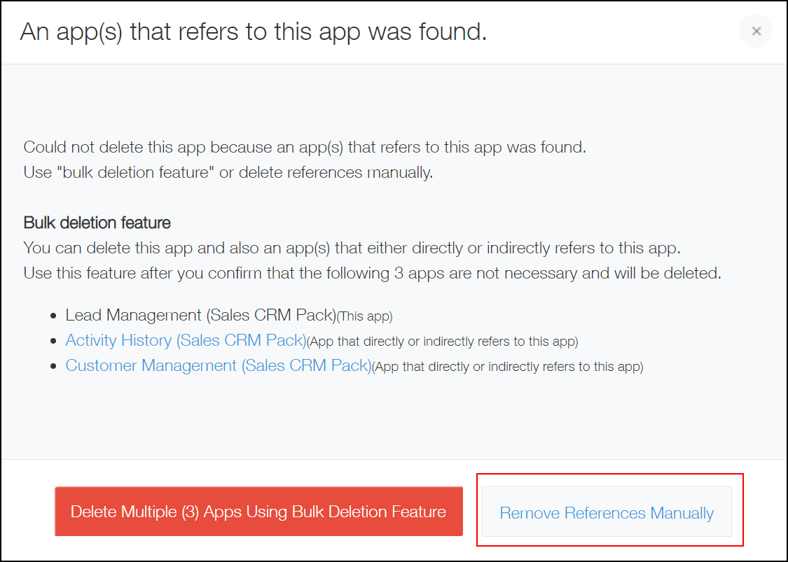 Screenshot: "Remove references manually" is outlined