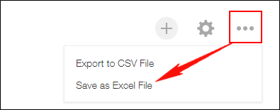 Screenshot: Navigating to the "Save as Excel file" option