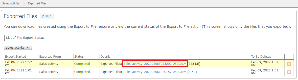 Screenshot: A file name is highlighted