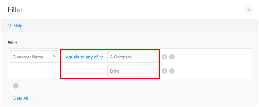 Screenshot: Specifying filter conditions