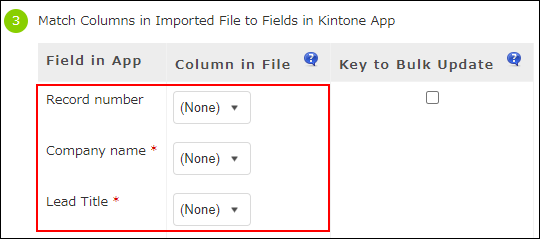 Screenshot: Specifying the "Column in file" settings