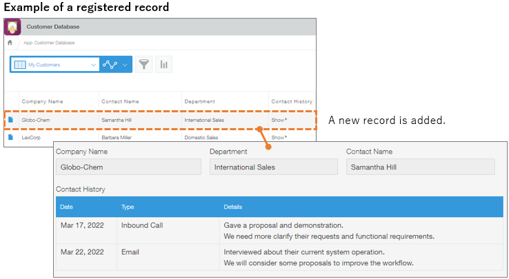 Screenshot: Example of a registered record