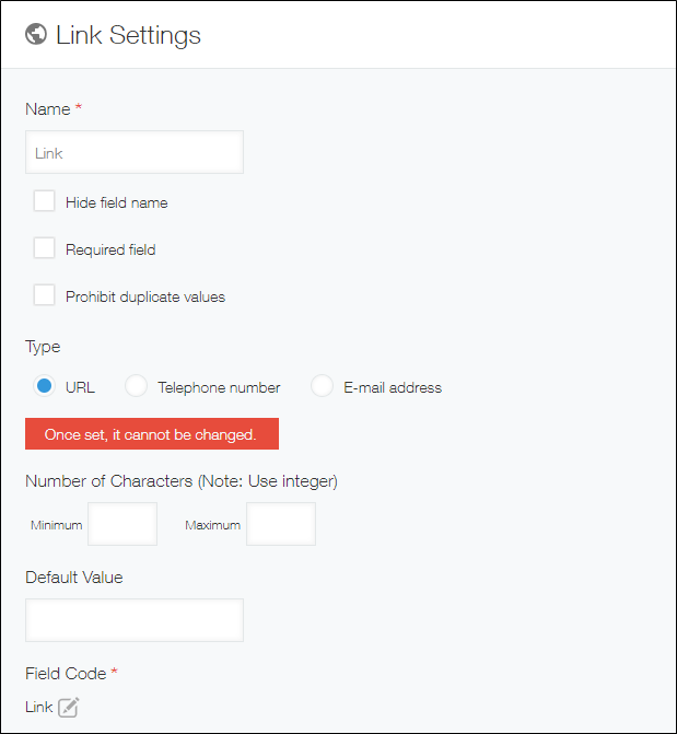 Screenshot: The "Link settings" screen