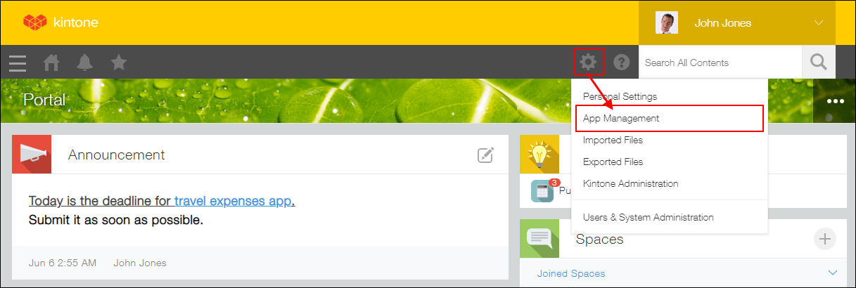 Screenshot: Opening the "App management" screen from the "Settings" icon