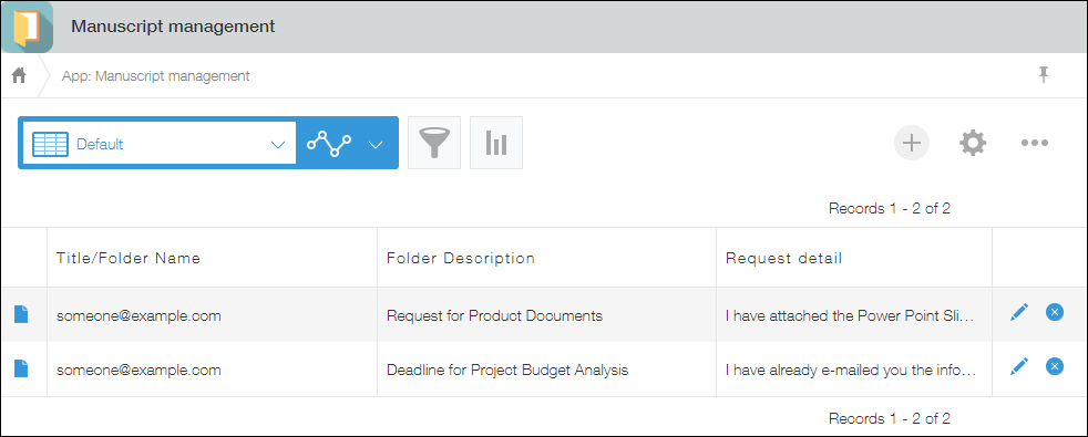 Screenshot: Content of an e-mail is added in the kintone app