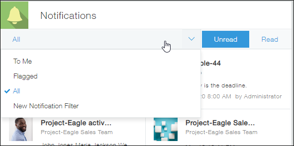 Screenshot: The drop-down list for filtering notifications is displayed on the "Notifications" screen