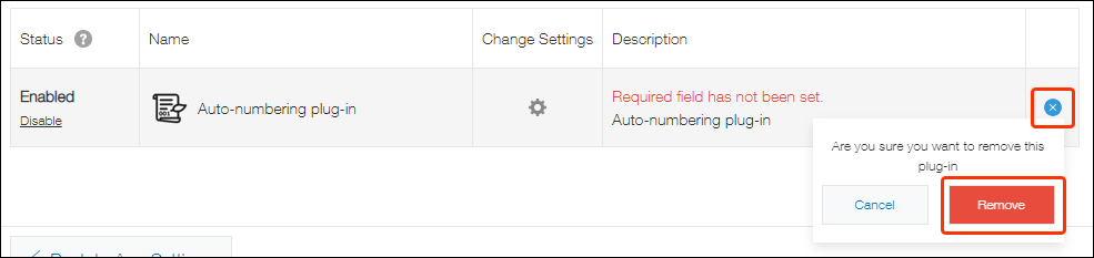 Screenshot: The steps to remove a plug-in