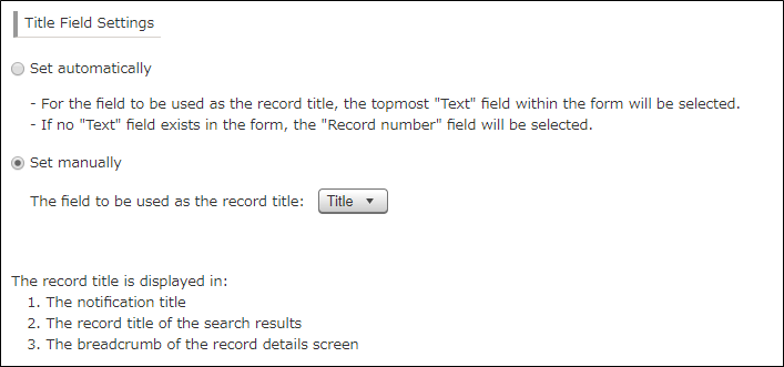Screenshot: Title field settings