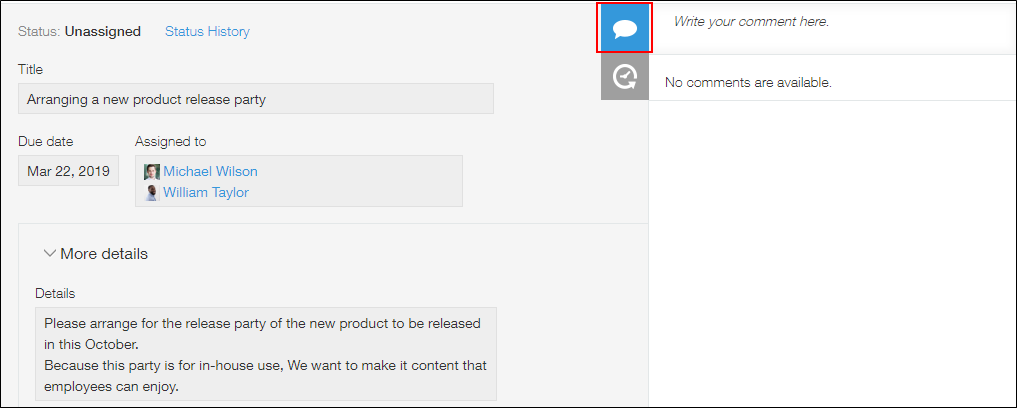 Screenshot: The "Comments" icon is highlighted