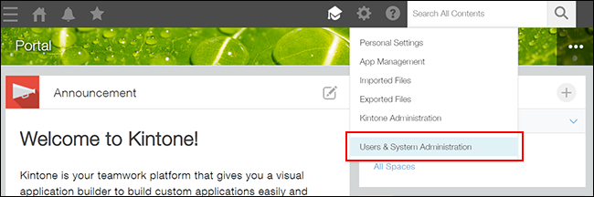 Screenshot: The "Users & system administration" link is highlighted