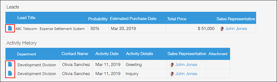 Screenshot: The "Related records" fields that display associated cases and sales activities