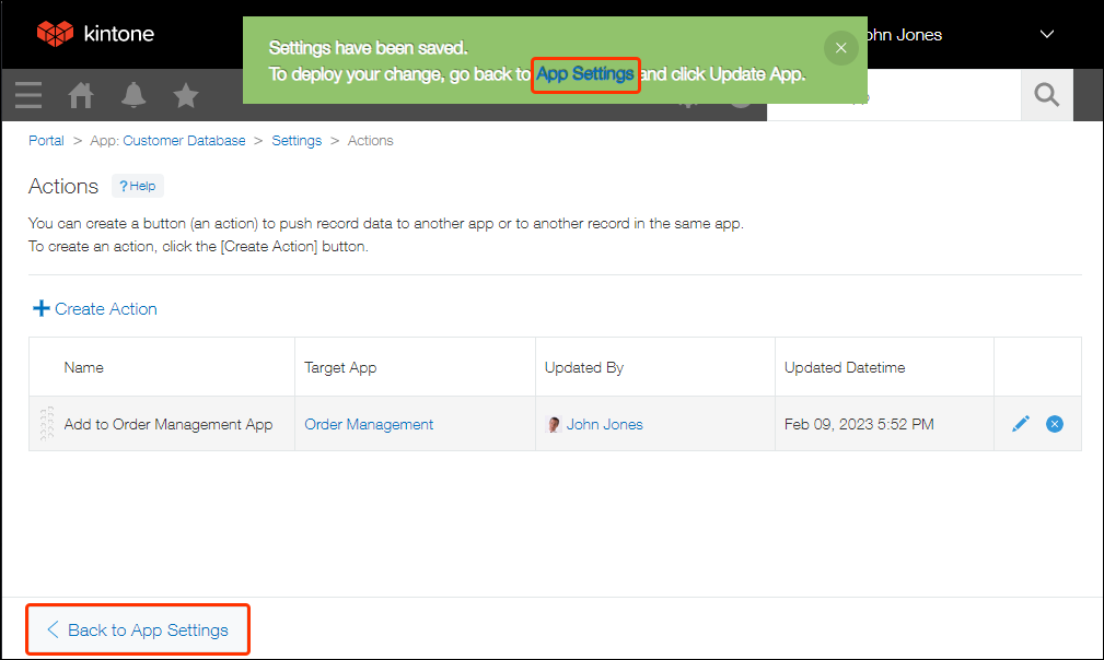 Screenshot: "App settings" is outlined in a message displayed at the top of the screen