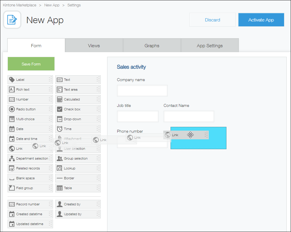 Screenshot: The form settings screen is displayed