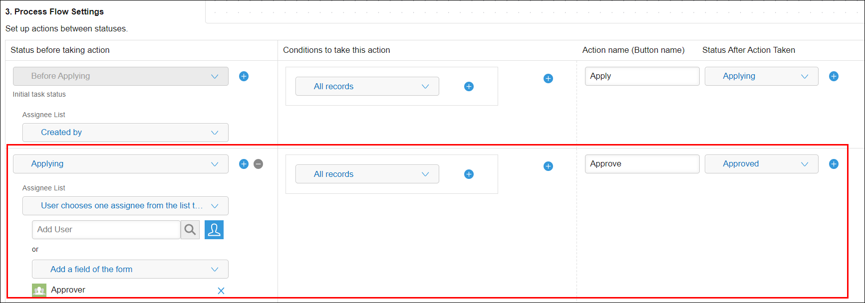 Screenshot: Example settings