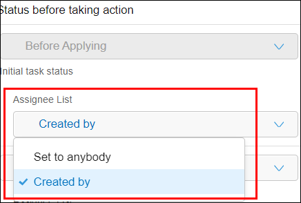 Screenshot: The options that can be selected for the first status