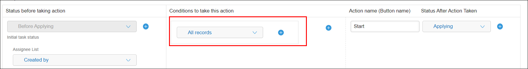 Screenshot: "Conditions to take this action"