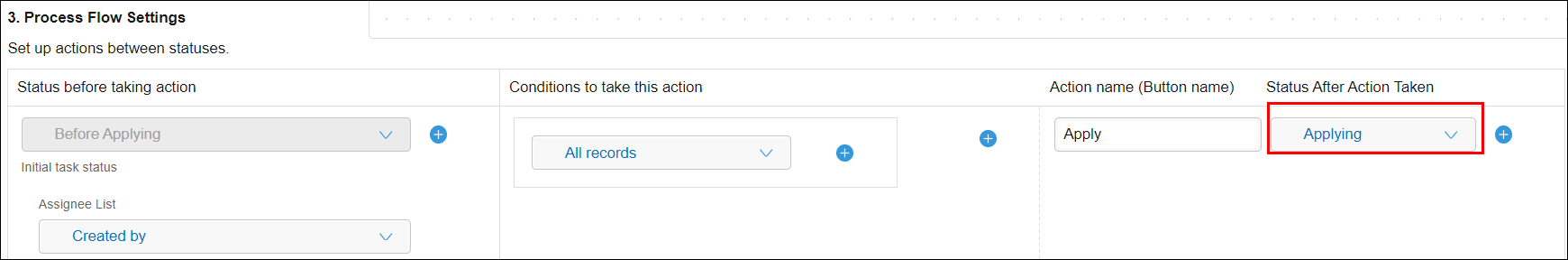 Screenshot: "Status after action taken"