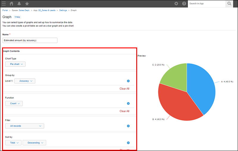 Screenshot: Configuring the settings in the "Graph contents" section