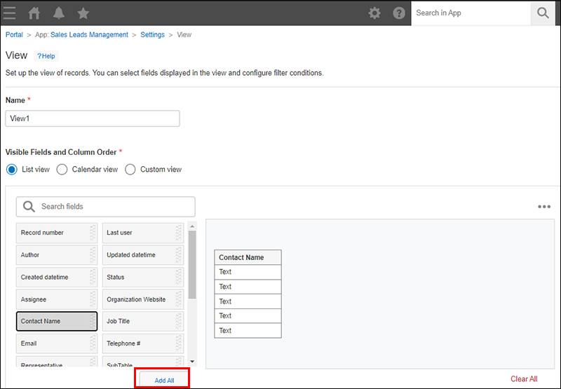 Screenshot: "Add all" is highlighted on the "View" screen