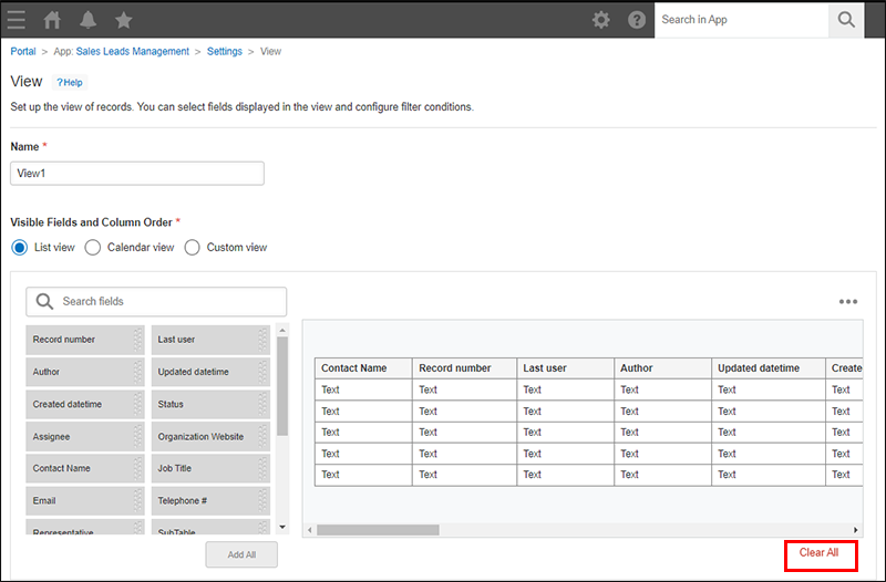 Screenshot: "Clear all" is highlighted on the "View" screen