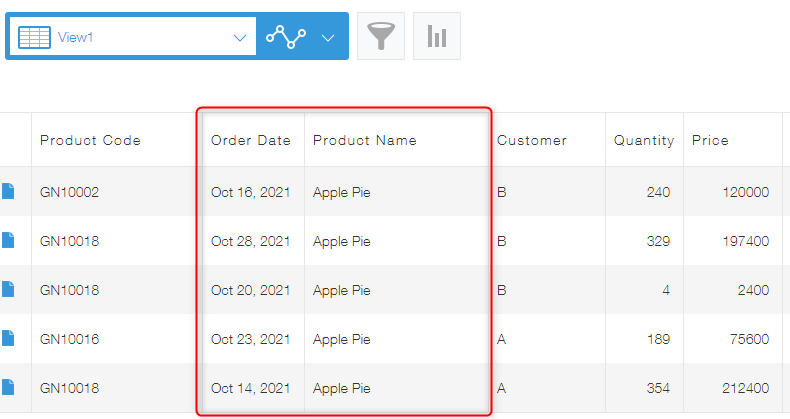 Screenshot: A "View" screen showing a filtered list of records from aggregate results