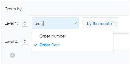 Screenshot: A field name is being searched for in the "Group by" section of the "Create graph" screen