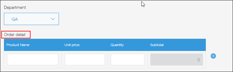 Screenshot: A table name is displayed on the "New record" screen
