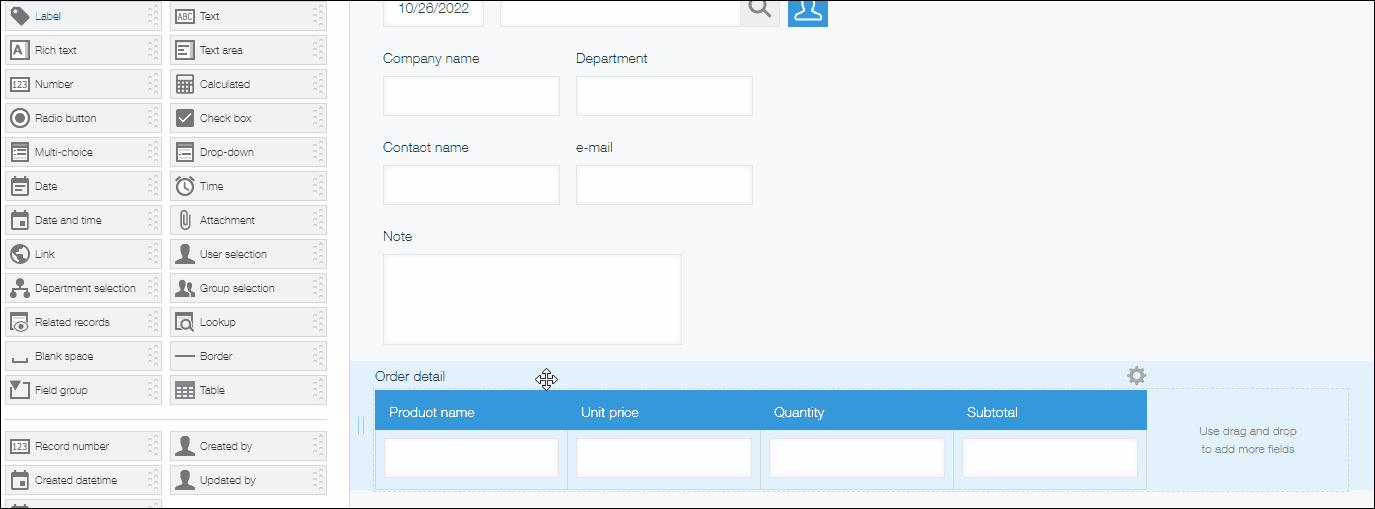 Screenshot: Moving the position of a table