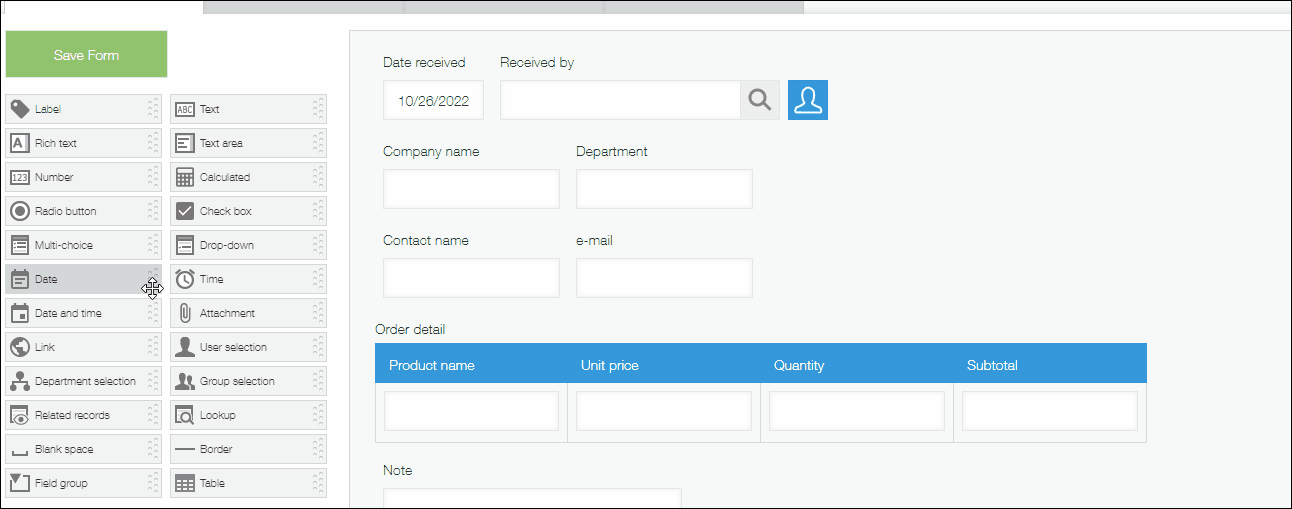Screenshot: Adding a field to a table