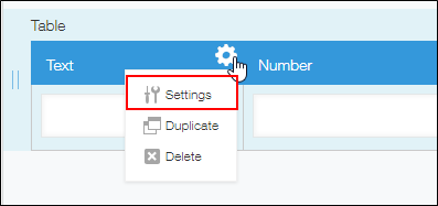 Screenshot: The "Settings" option for a field is displayed