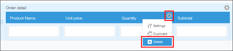 Screenshot: How to delete a field in a table by clicking its "Settings" icon and selecting "Delete"