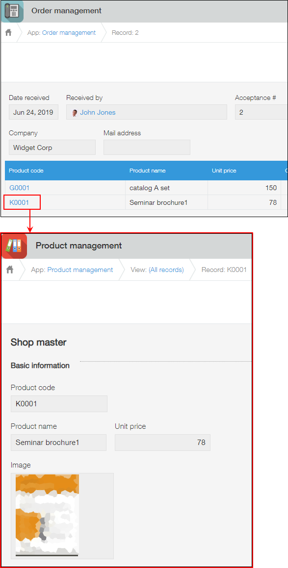 Screenshot: A link is attached to the field retrieved by lookup