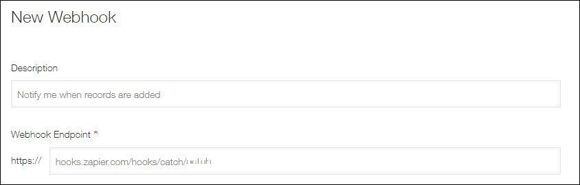 Screenshot: The "New webhook" screen is displayed