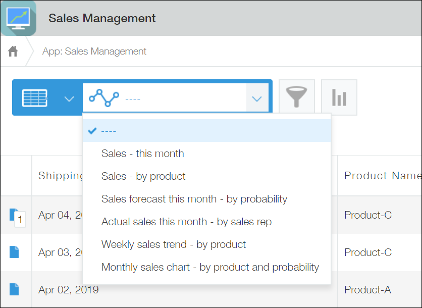Screenshot: A list of charts is displayed