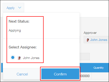 Screenshot: Selecting an assignee