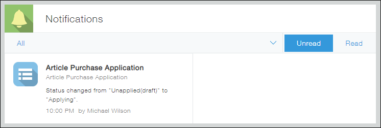 Screenshot: A notice that a user has been specified as an assignee is displayed on the "Notifications" screen