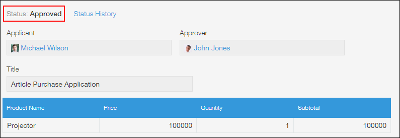 Screenshot: A record has moved to the next status