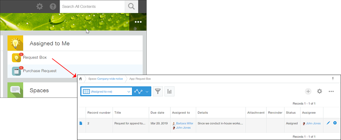 Screenshot: How to display the records for which you have been specified as an assignee