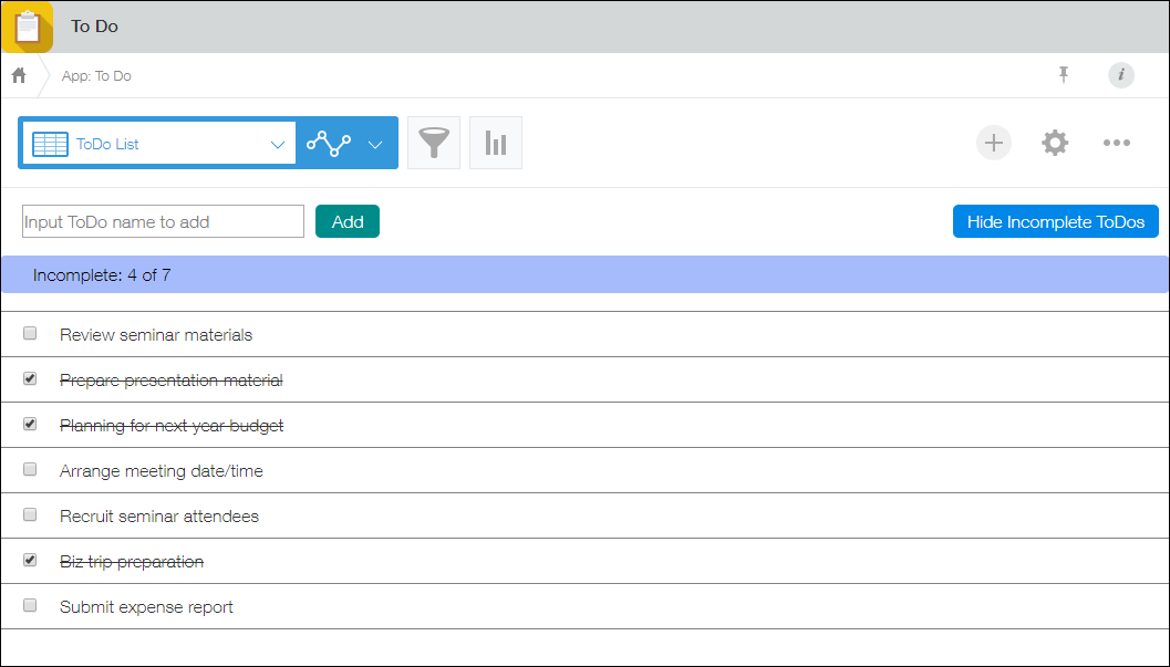 Screenshot: A customized view is displayed
