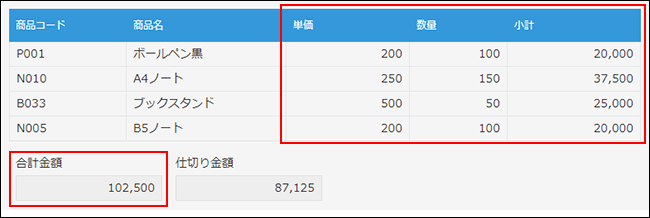 スクリーンショット：計算式フィールドに計算結果が表示されている