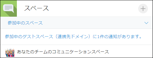 スクリーンショット：参加中のゲストスペースで受信した自分宛の未読通知の数が表示されている