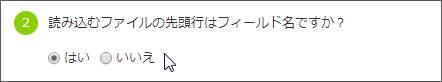 スクリーンショット：先頭行のデータがフィールド名かを指定する画面