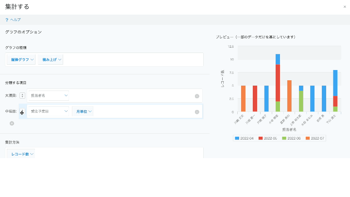 アップデート後の集計ダイアログ