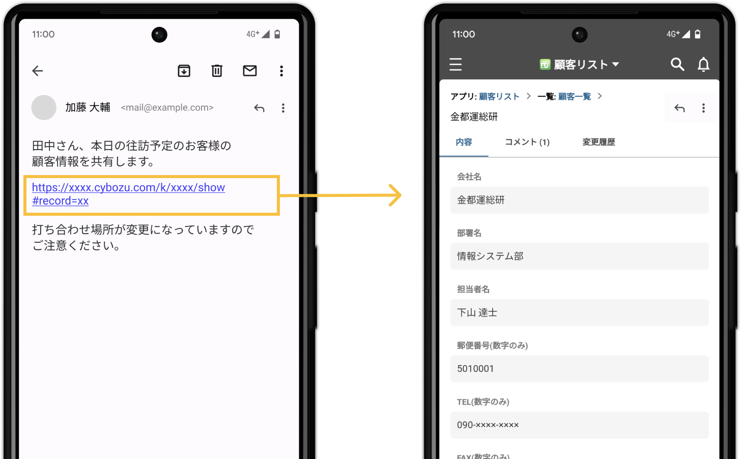 kintoneのリンクからkintoneモバイルアプリを開く操作の画像